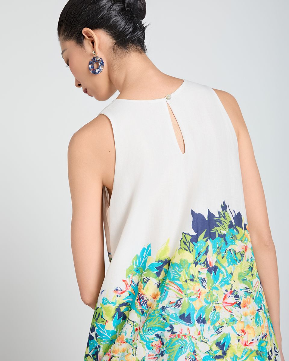 Đầm Linen Xanh Họa Tiết A Touch Of Effortless Elegance