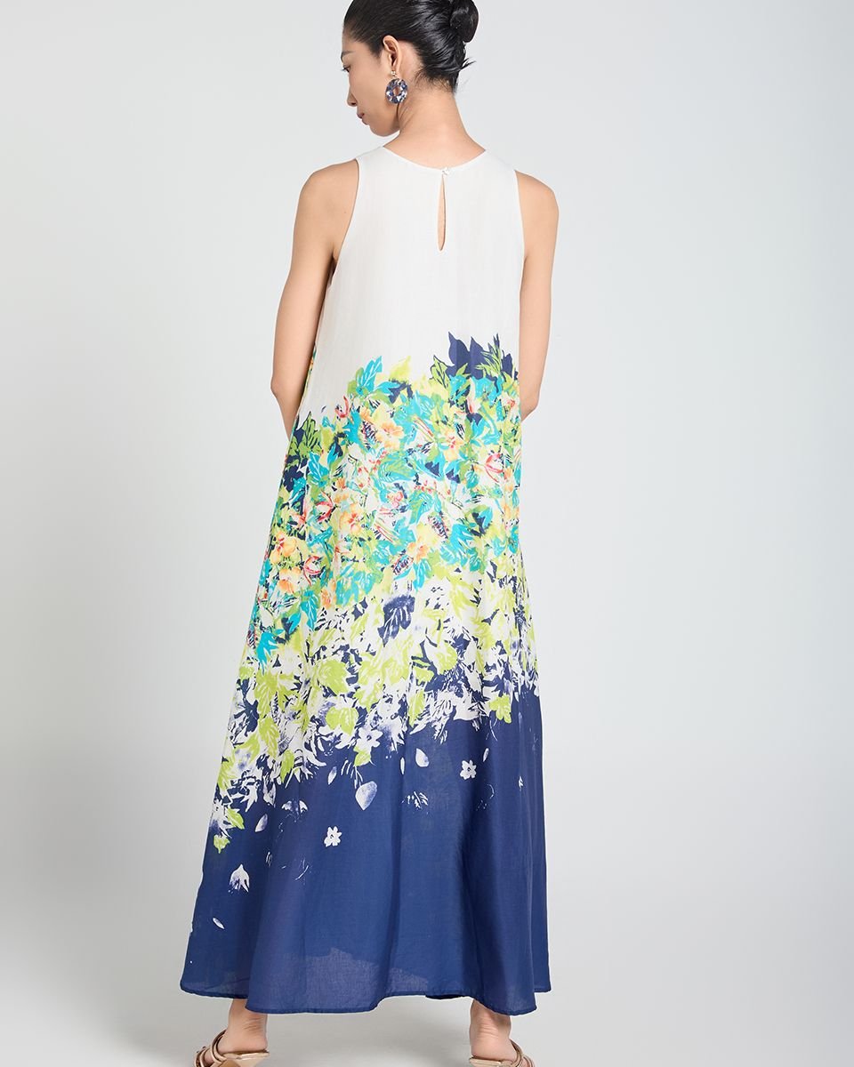Đầm Linen Xanh Họa Tiết A Touch Of Effortless Elegance