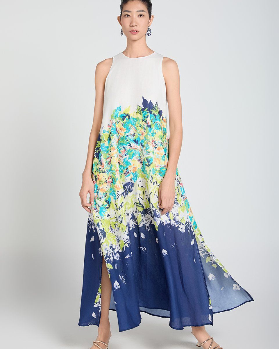 Đầm Linen Xanh Họa Tiết A Touch Of Effortless Elegance