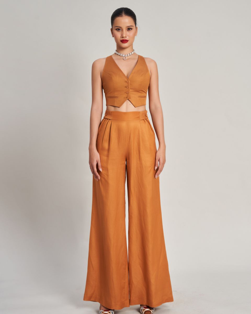 Quần Dài Linen Nữ Nâu Cam Golden Girl