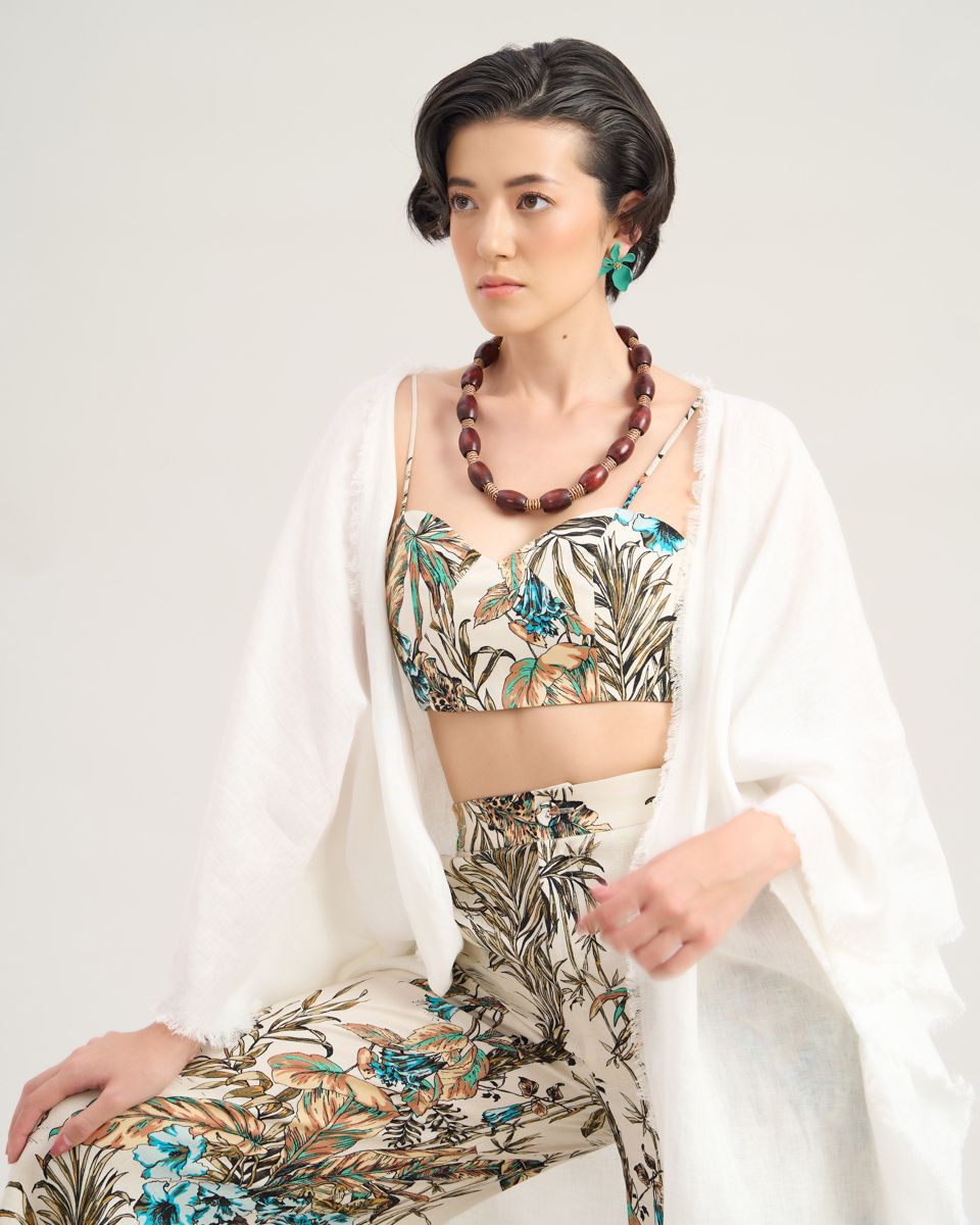 Áo Bra Linen Nữ Kem Hoa The Girl In Vogue