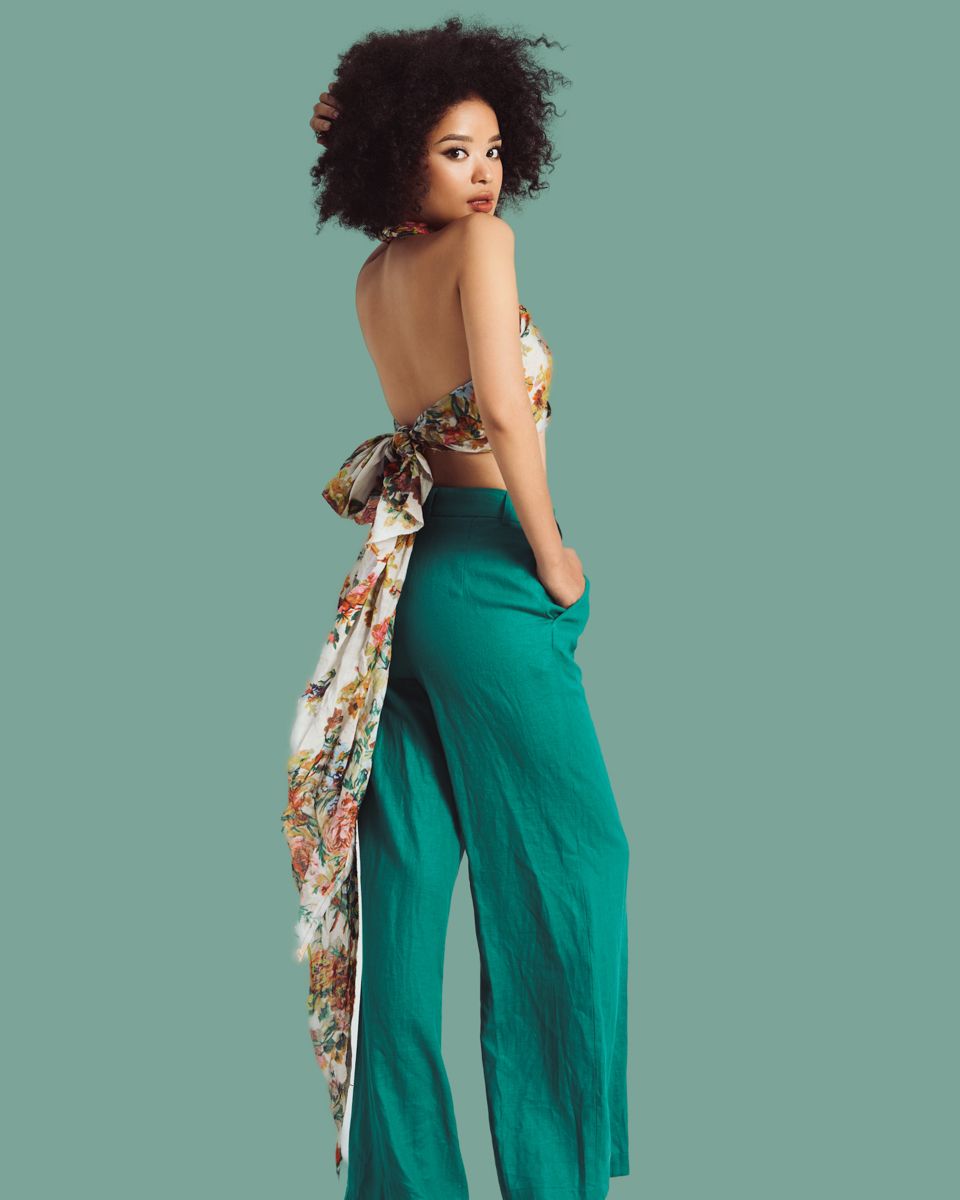 Quần Dài Linen Xanh Lá De Soleil