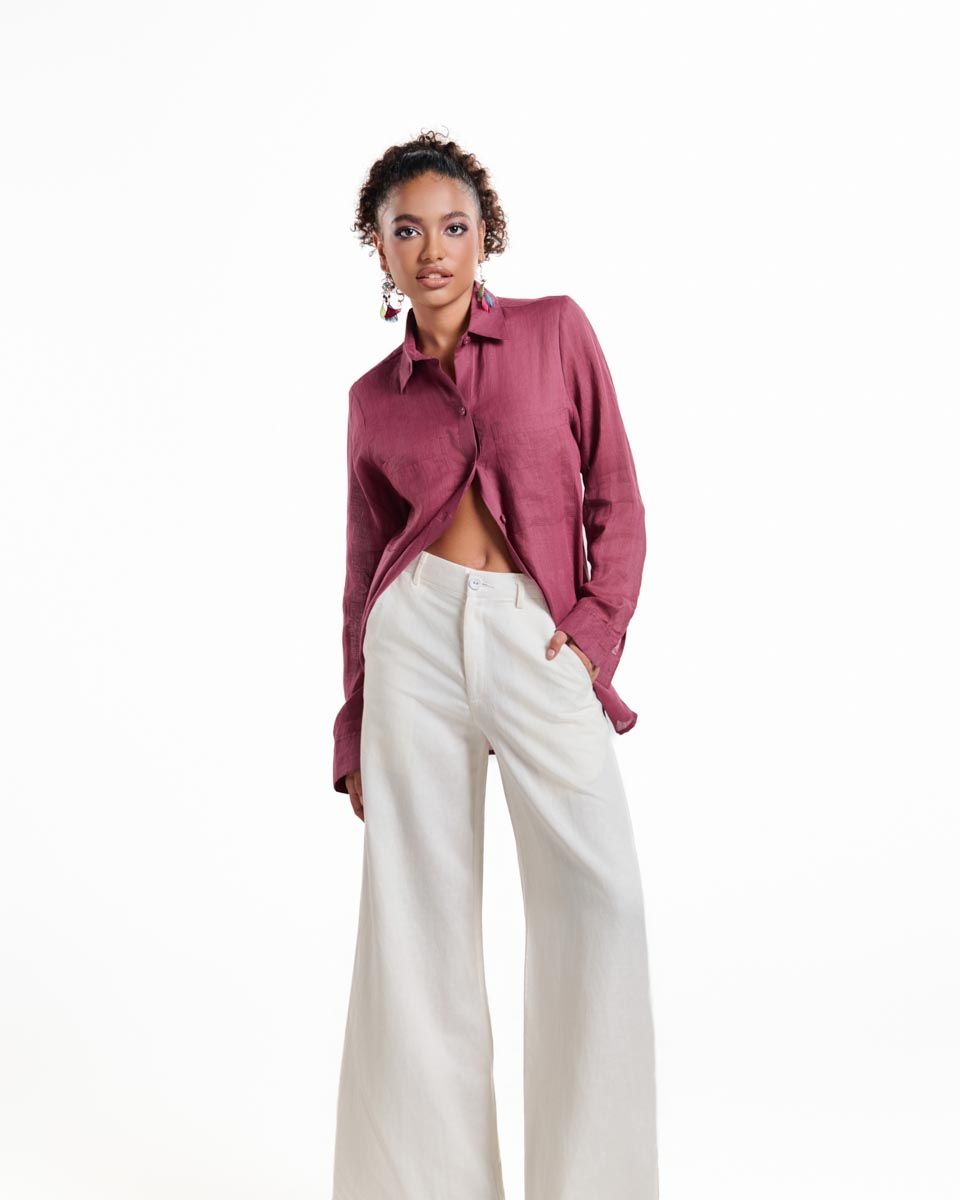 Áo Sơ Mi Linen Nữ Đỏ Rượu