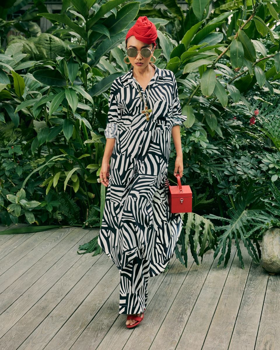 Quần Dài Linen Nữ Đen Trắng De Soleil