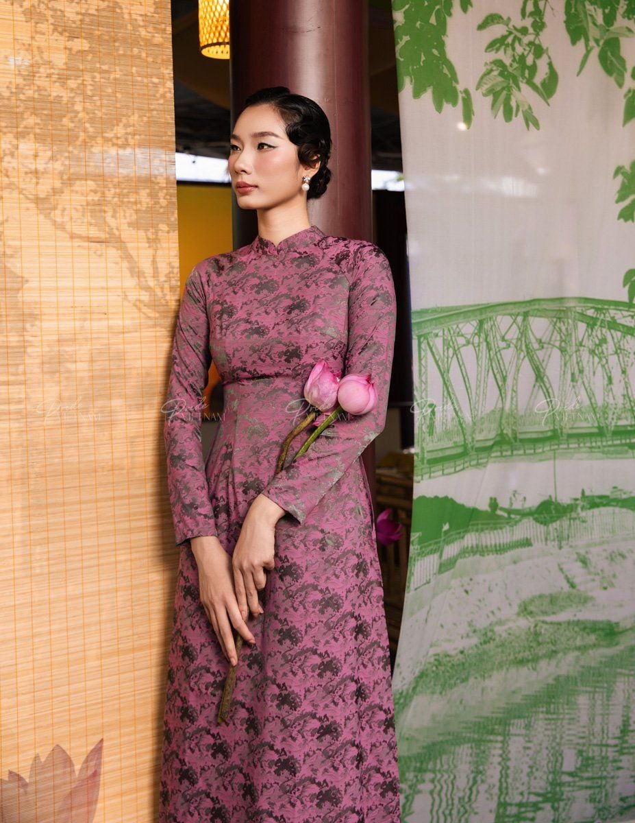 Áo Dài Lụa Tím Hồng Pride Việt Nam