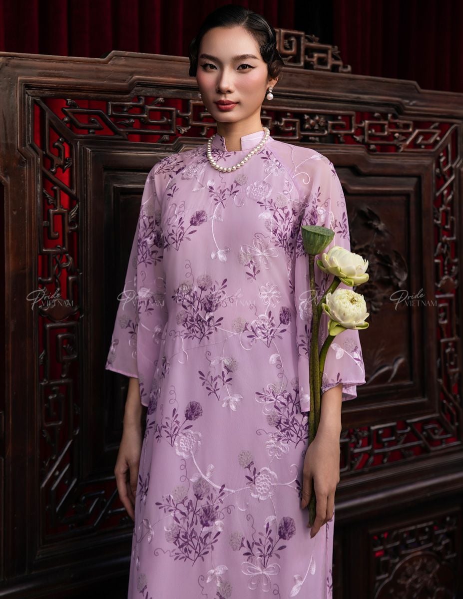 Áo Dài Voan Nữ Tím Hoa Pride Việt Nam