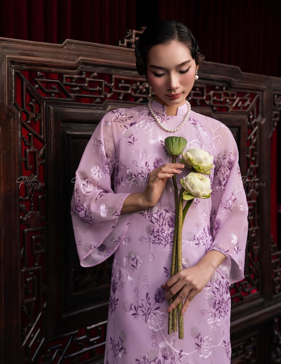 Áo Dài Voan Nữ Tím Hoa Pride Việt Nam