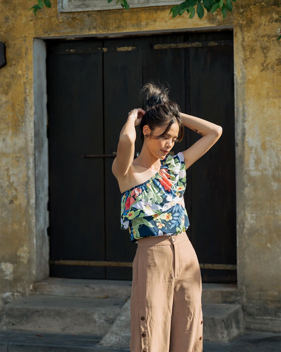 Áo Kiểu Linen Xanh Modern Meets Heritage