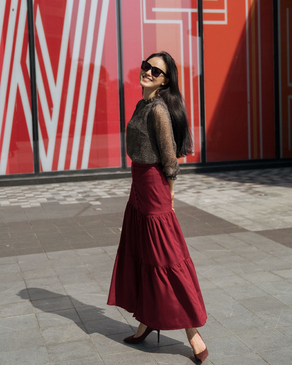 The CIU  Chân váy midi  Chân váy lụa dài dáng xoè THE CIU  Sapphire  Long Skirt