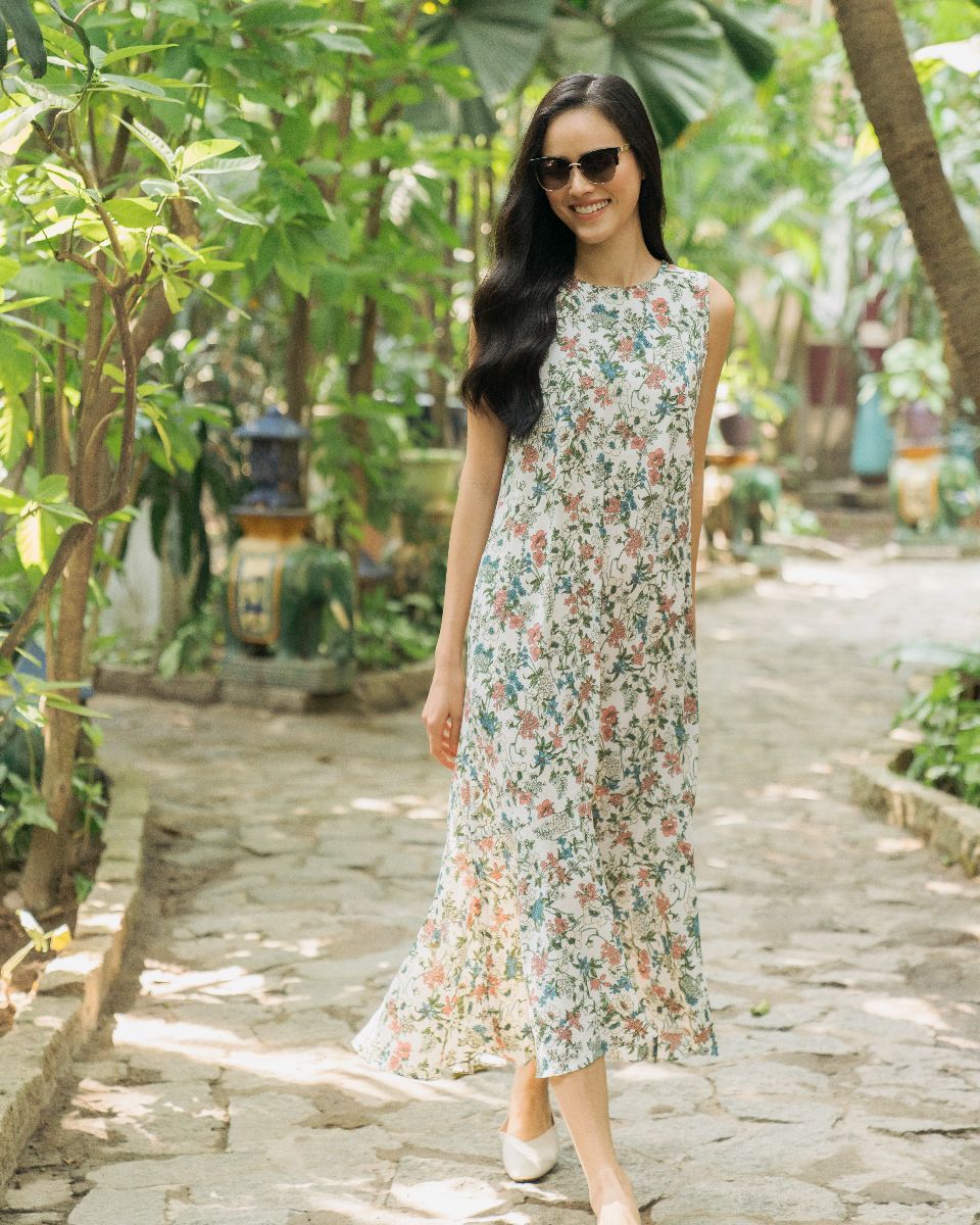 Đầm lụa Xanh Floral