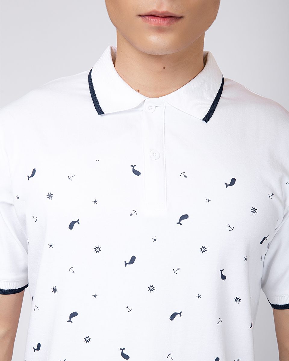 Áo Thun Nam Cotton Có Cổ Họa Tiết
