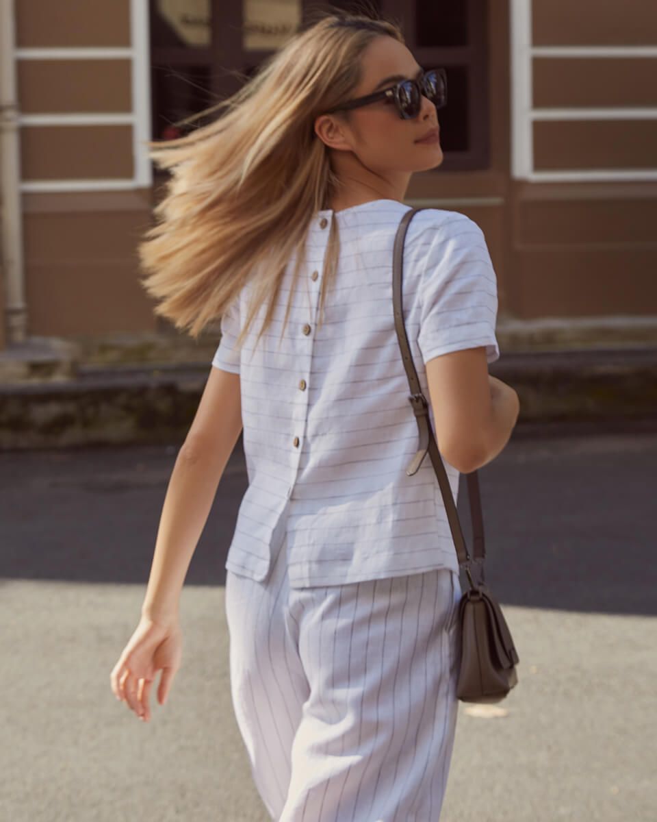 Quần Linen Trắng Sọc Đen