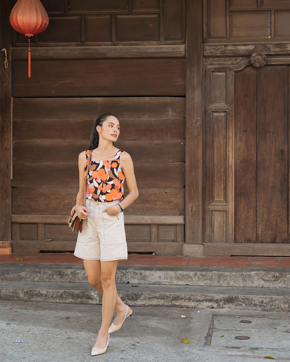 Áo Kiểu Linen Cam Modern Meets Heritage