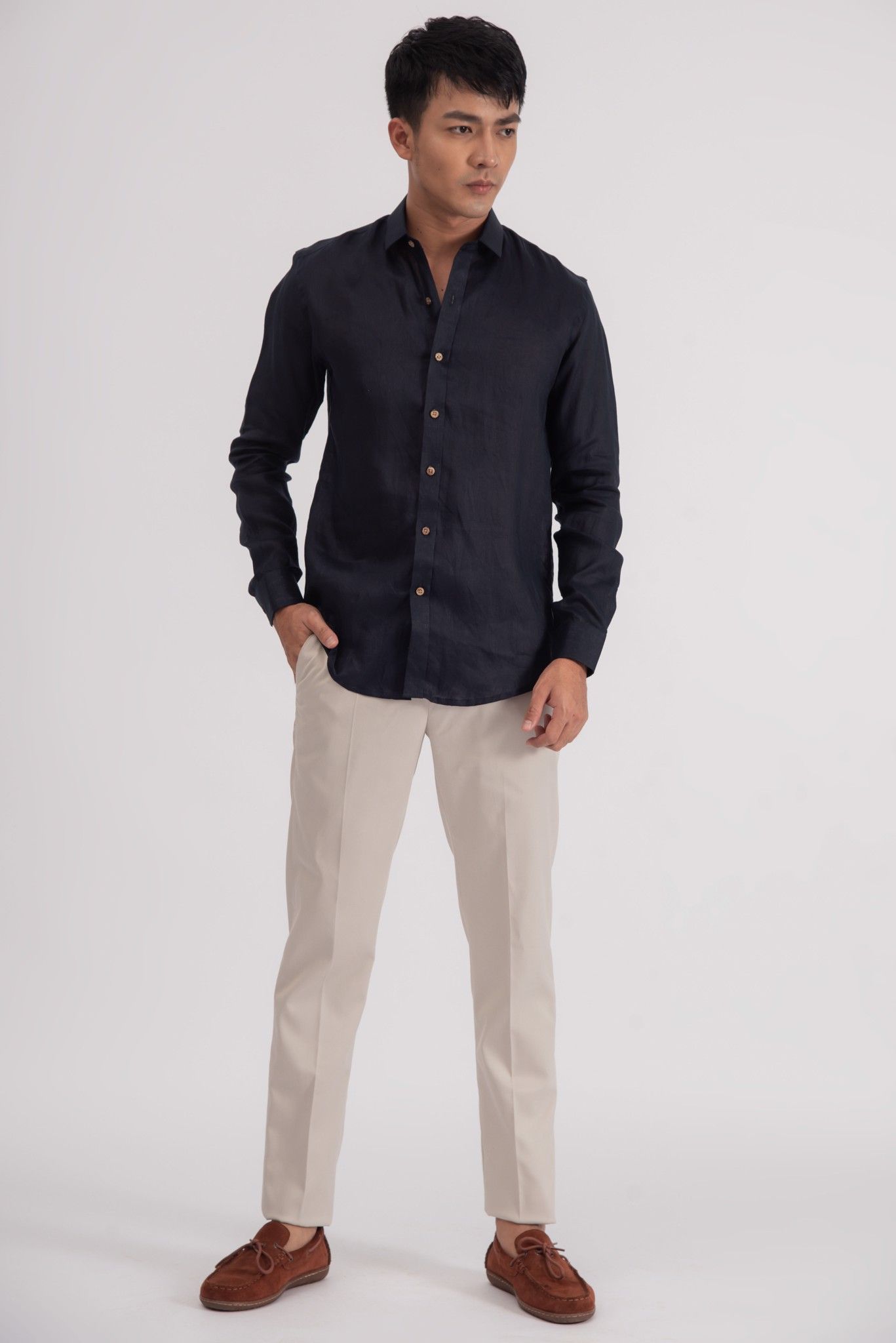 Áo Sơ Mi Nam Linen Xám Đậm