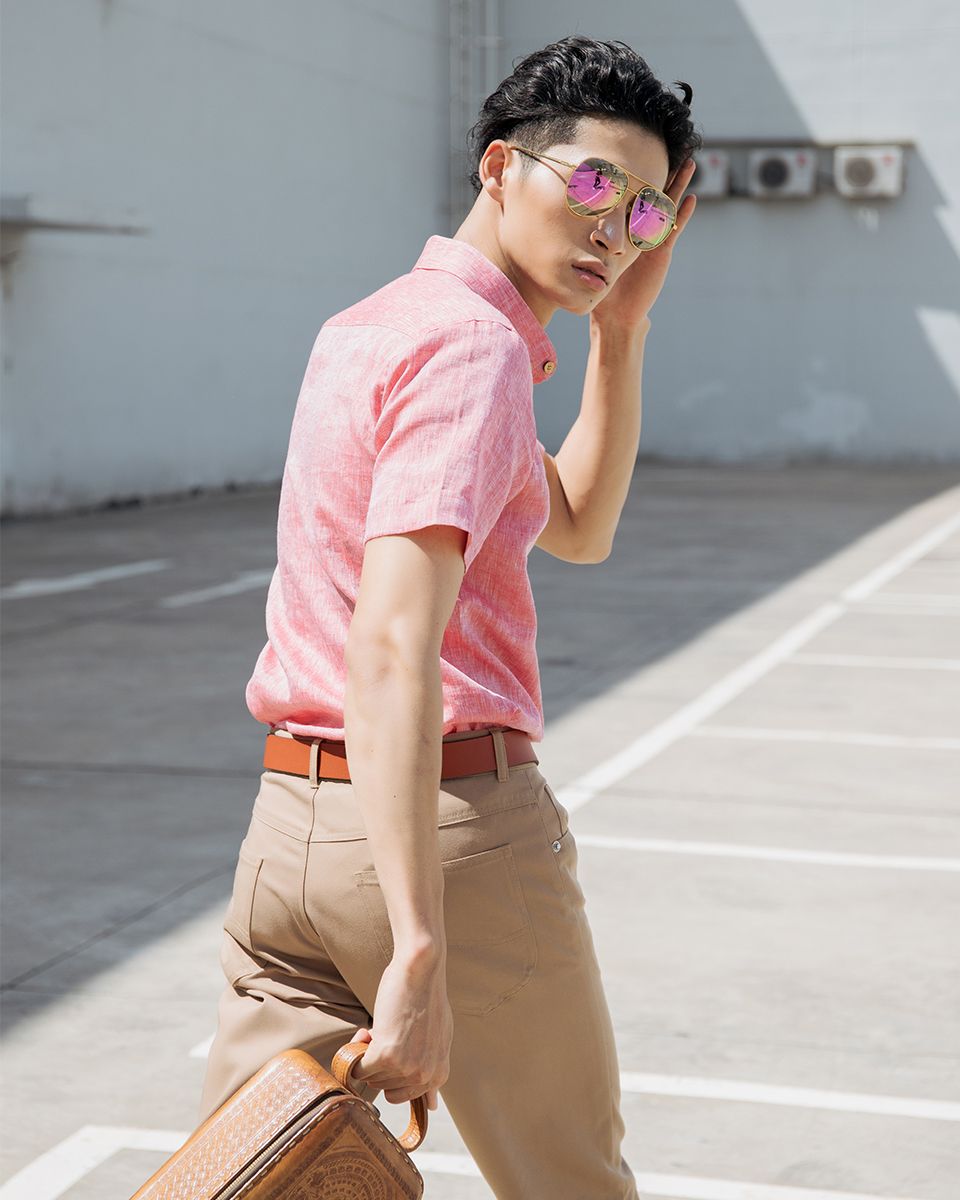 Áo Sơ Mi Nam Linen Hồng Men In Style