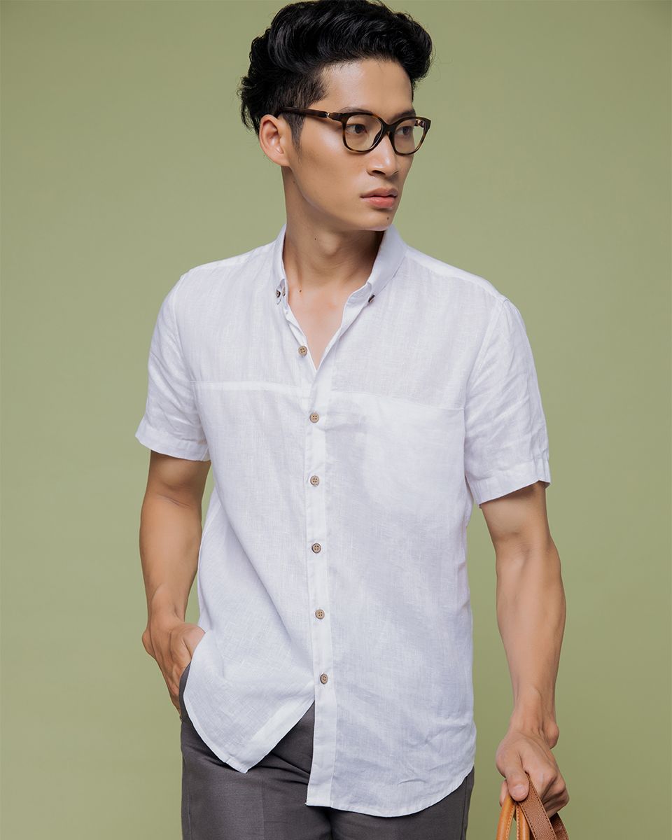 Áo Sơ Mi Nam Linen Trắng Men In Style