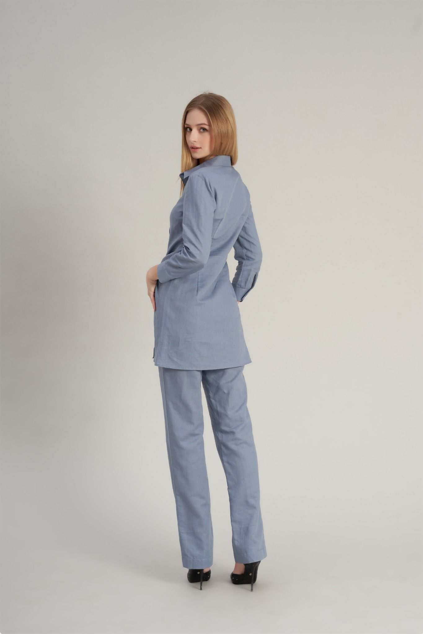 Áo Kiểu Linen Nữ Xanh Tím Hello New Day