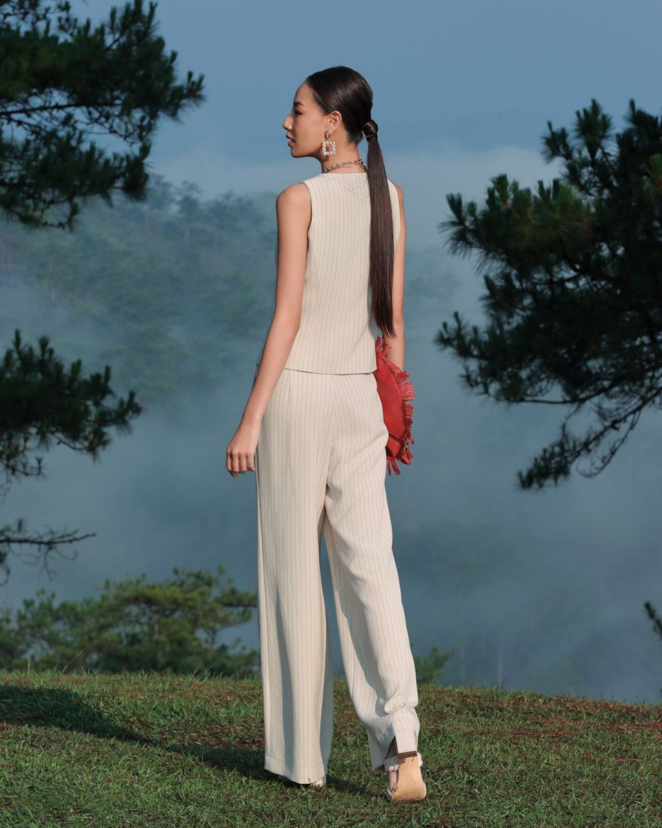 Quần Dài Linen Kem Sọc Into The Wood