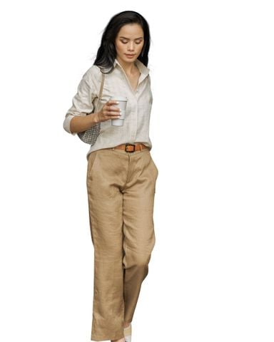  Áo Sơ Mi Linen Kem Sọc Xanh 