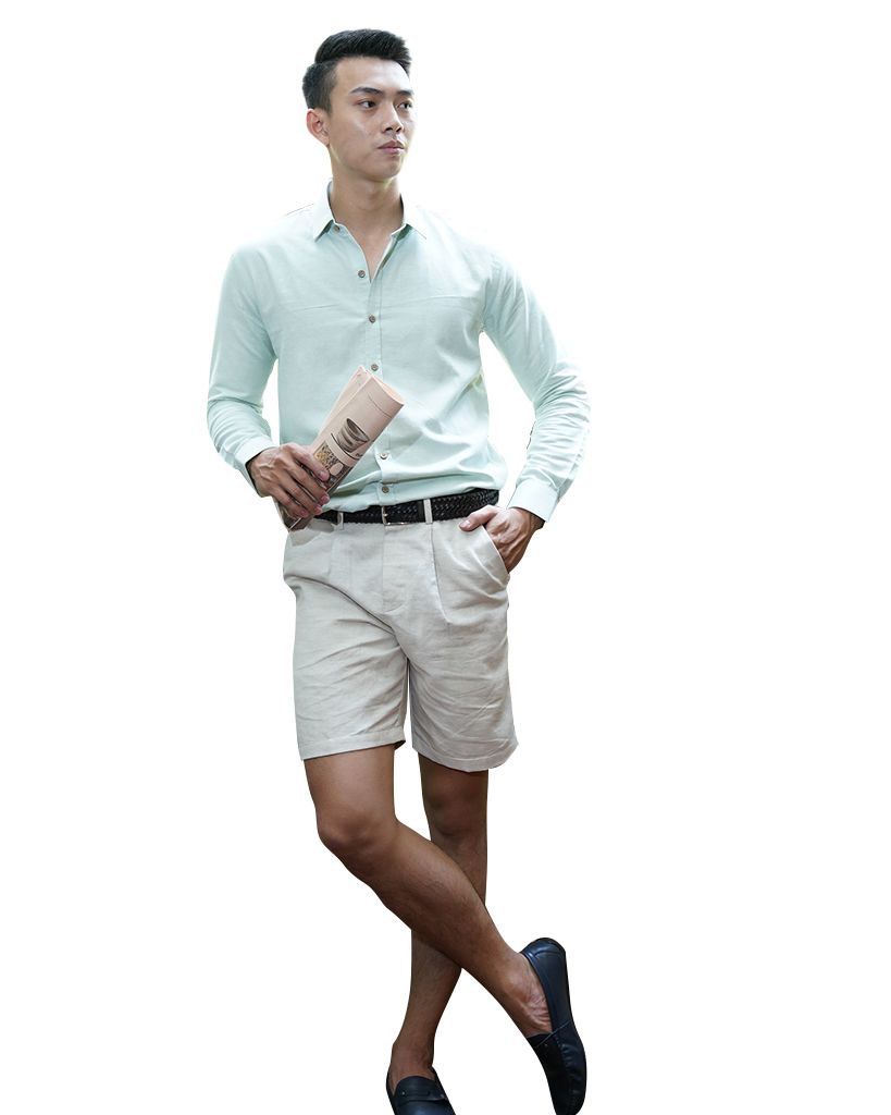 Quần Short Nam Linen Xám Kem