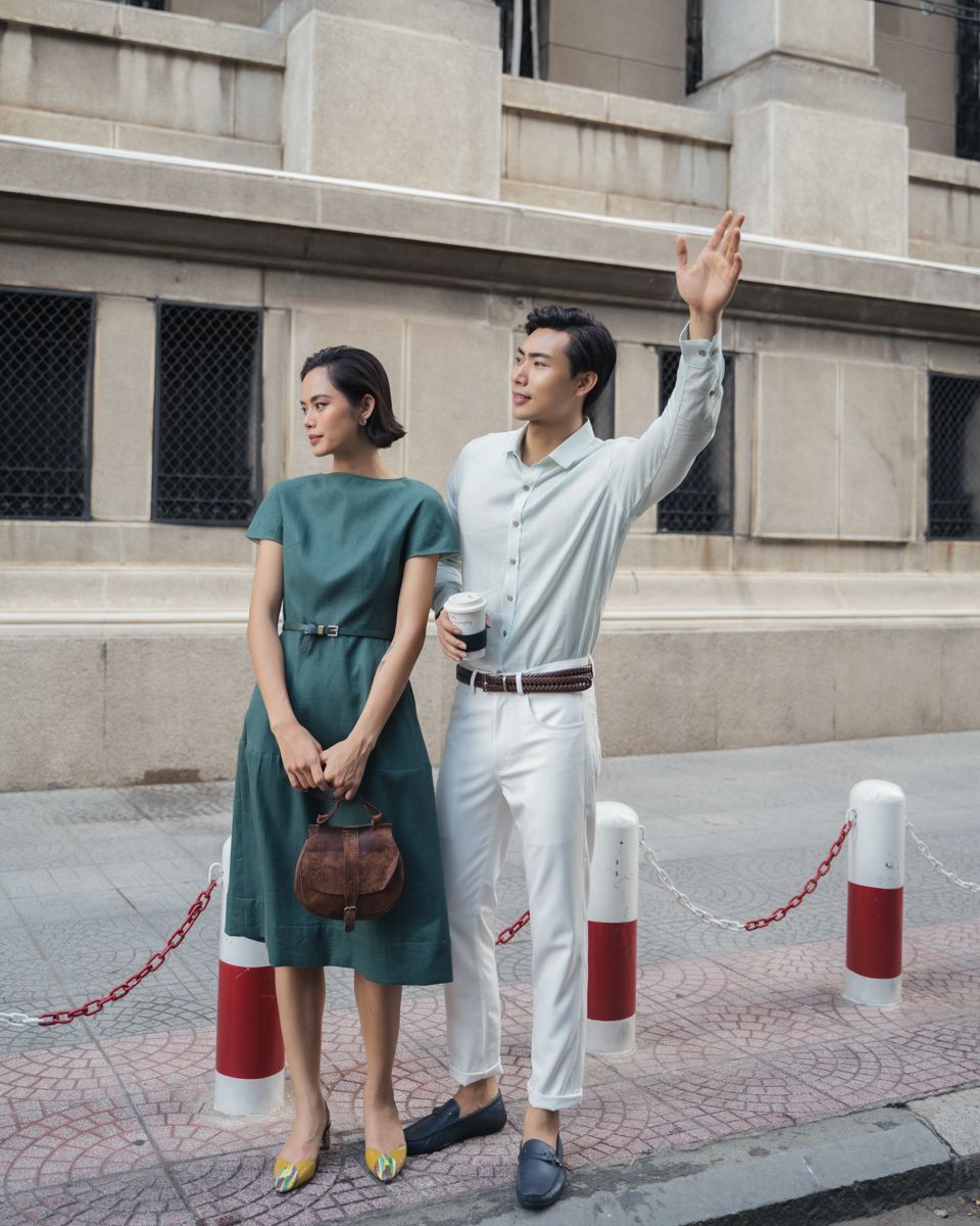 Đầm Linen Xanh Cổ Vịt Becoming Unveil