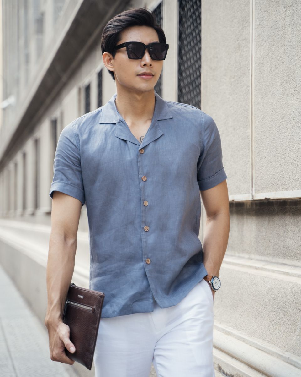 Áo Sơ Mi Nam Linen Xanh Xám New Breeze
