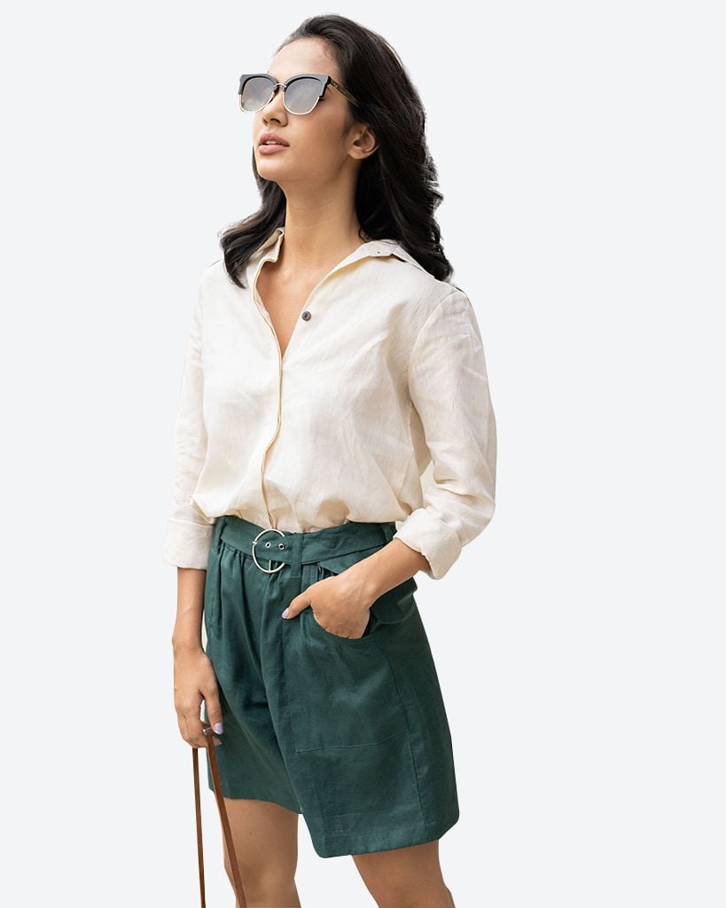 Quần Short Linen Xanh Emma De La Rosa