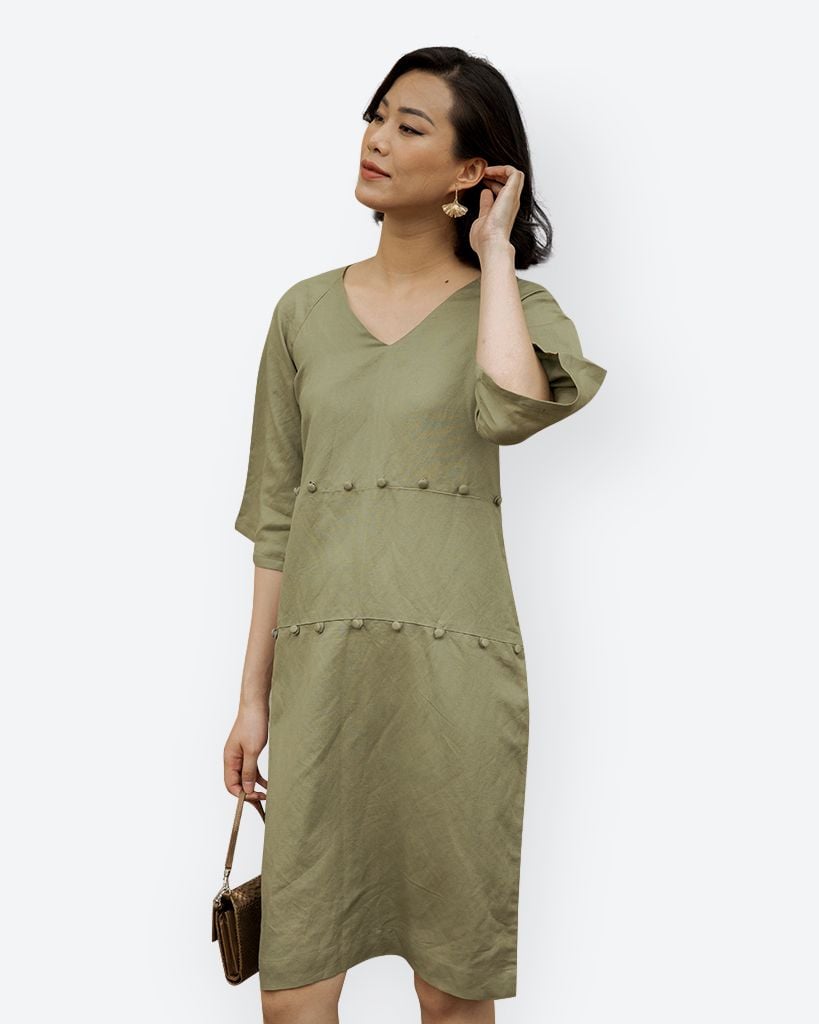 Đầm Linen Xanh Rêu Harmony