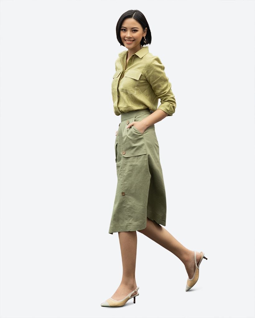 Sơ Mi Linen Xanh Cốm Tender Drit