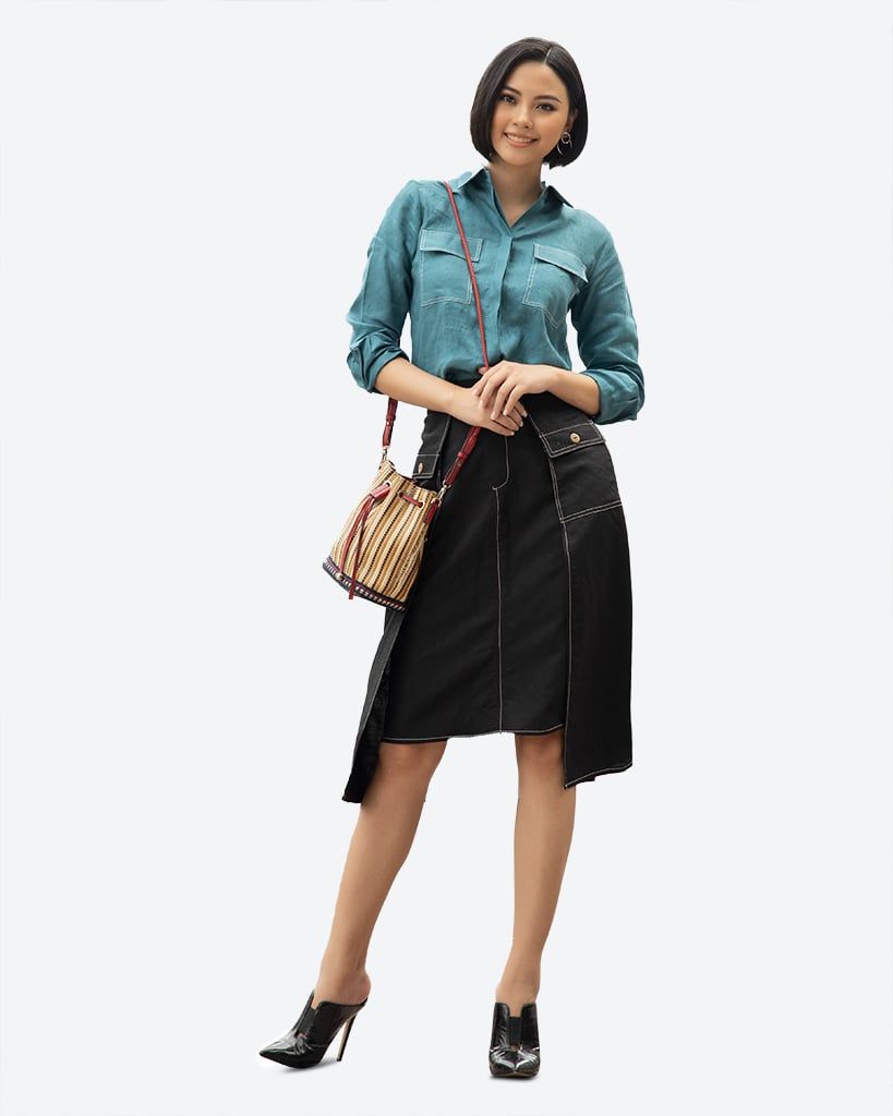 Sơ Mi Linen Xanh Cổ Vịt Smart Casual