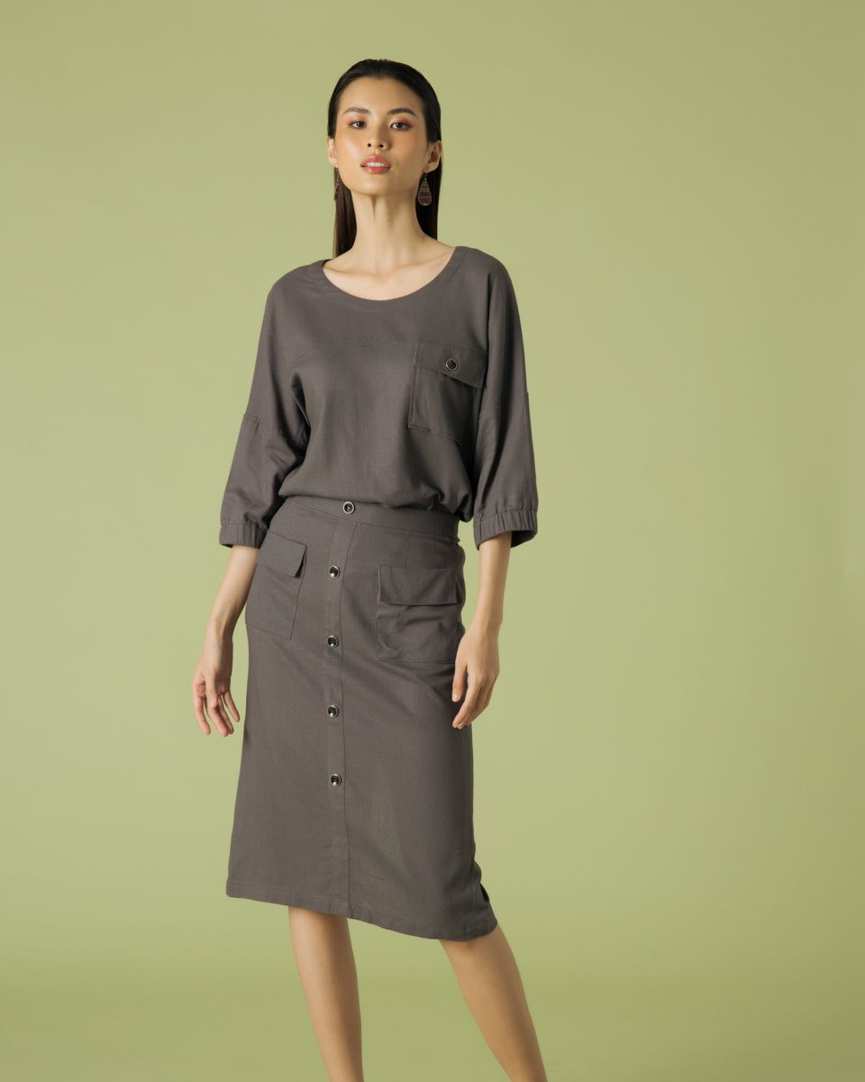 Chân Váy Linen Xám Becoming Discover
