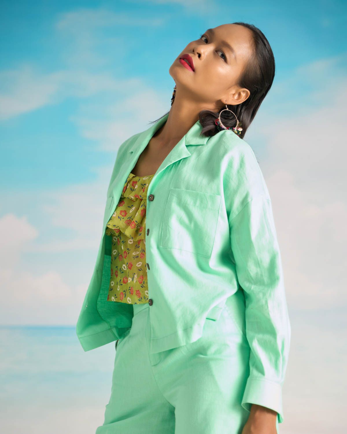 Áo Khoác Linen Nữ Xanh Ngọc Bright And Shine