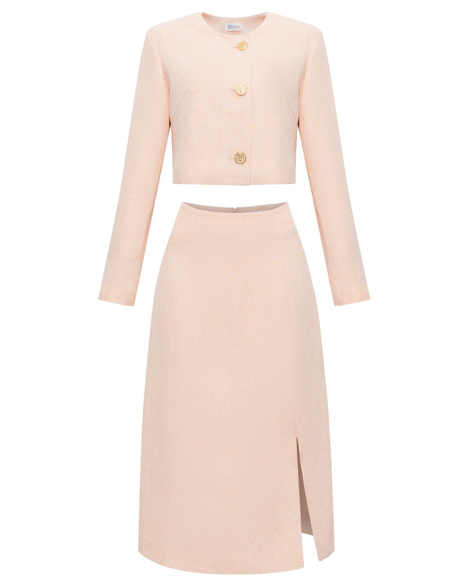 Áo Khoác Nữ Bố Nhung Cam Nhạt Phối Nút