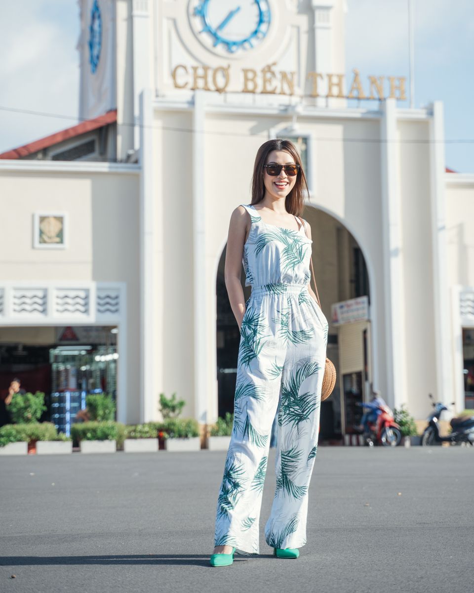 Jumpsuit Linen Nữ Trắng Họa Tiết City Girl