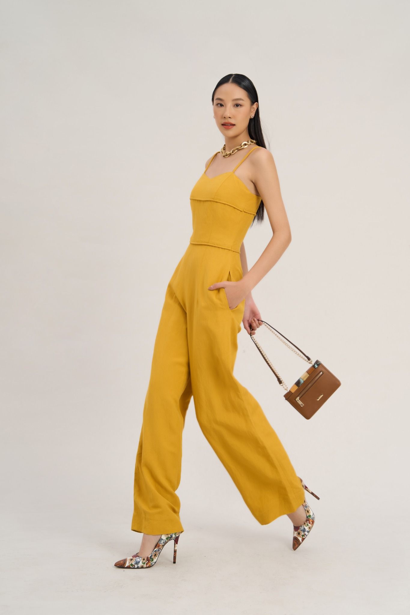 Jumpsuit Linen Nữ Vàng