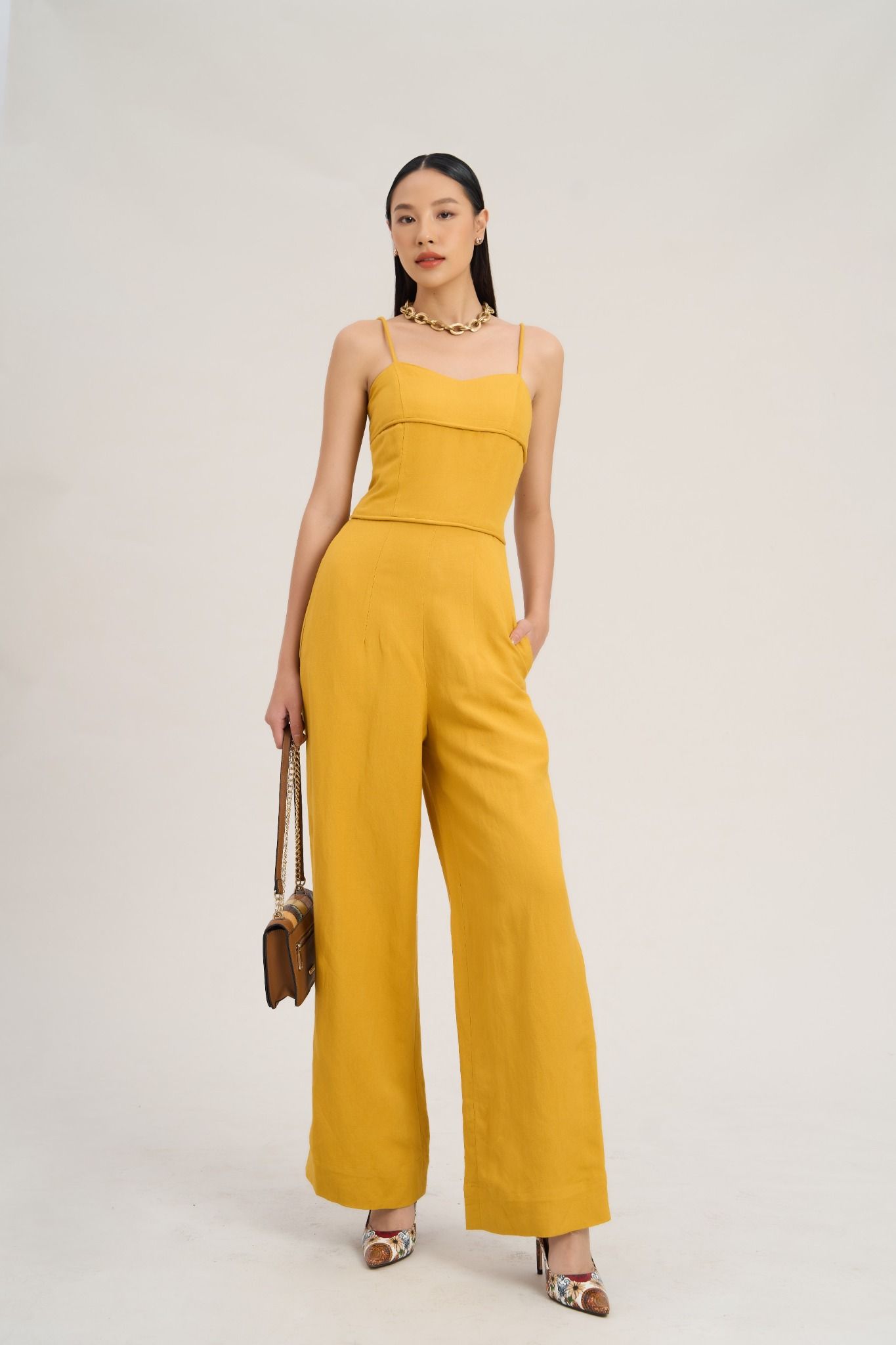 Jumpsuit Linen Nữ Vàng