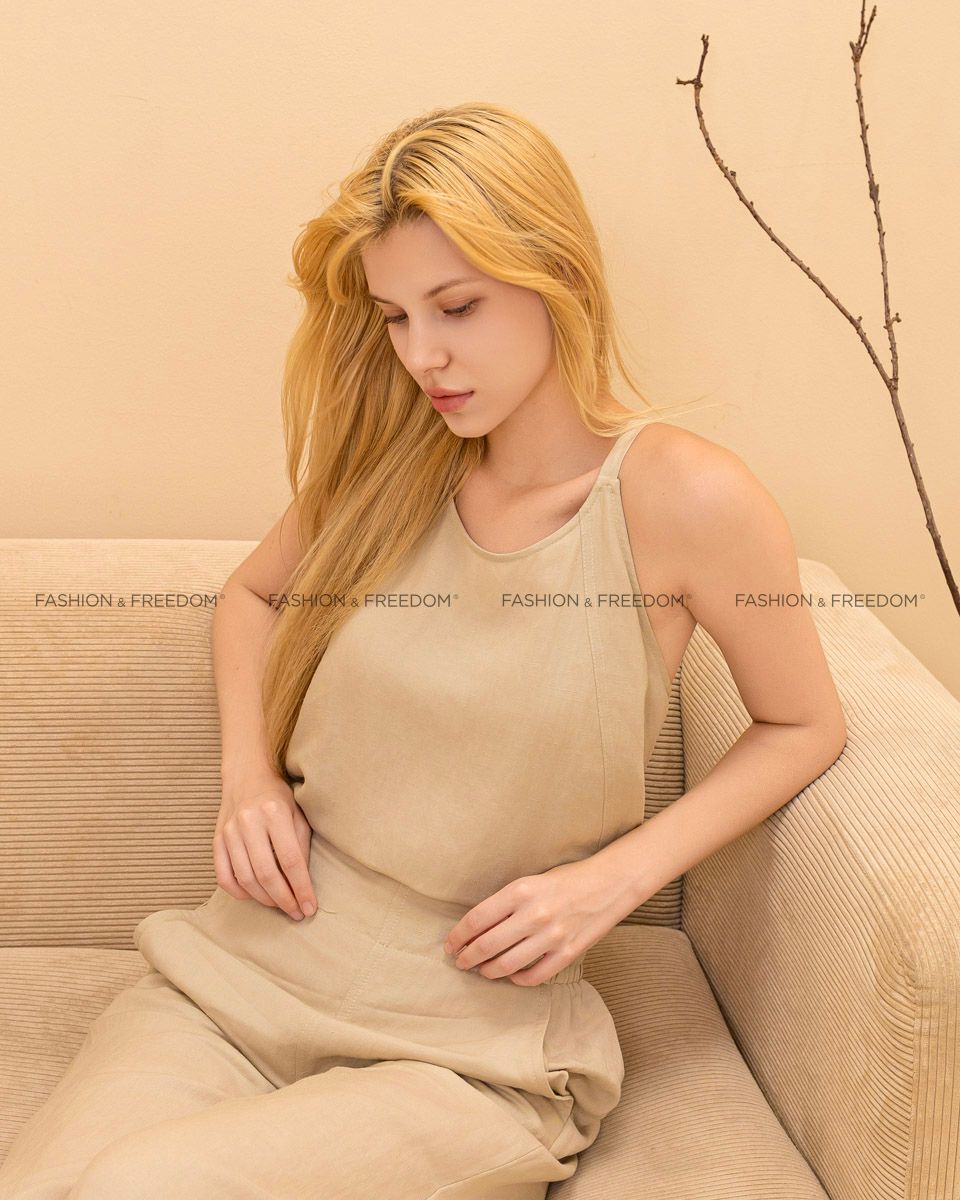 Jumpsuit Linen Nữ Xám