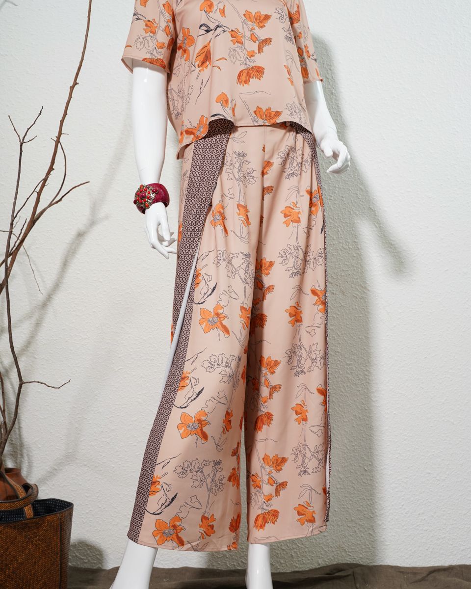 Quần Lụa Vàng Floral
