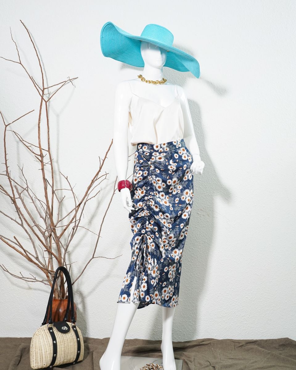Chân Váy Lụa Xanh Floral