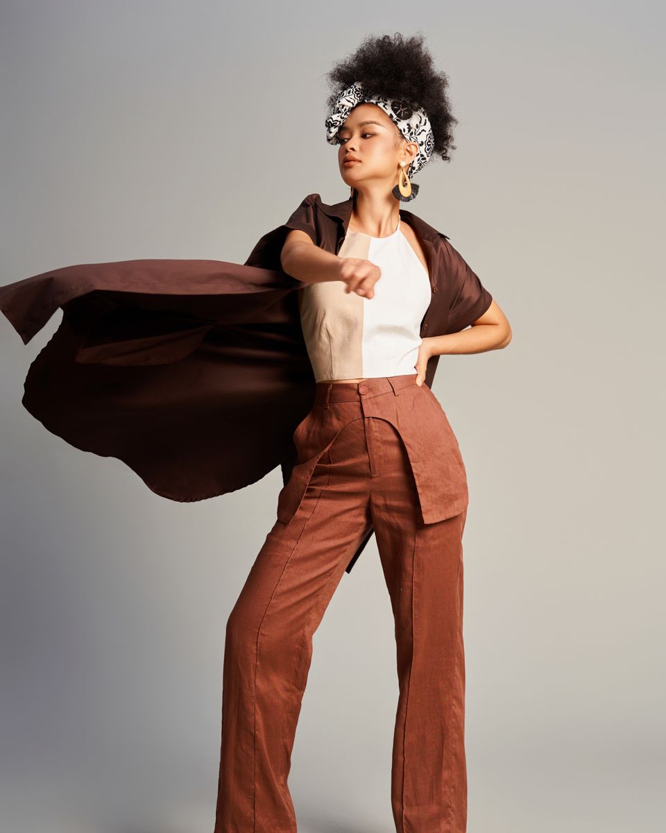 Quần Dài Linen Nữ Nâu Sắc Màu Tự Do