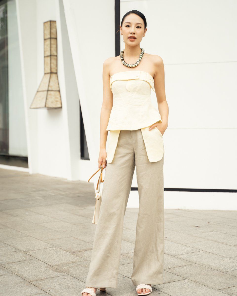 Quần Dài Linen Nữ Xám Phối Vàng Sắc Màu Tự Do