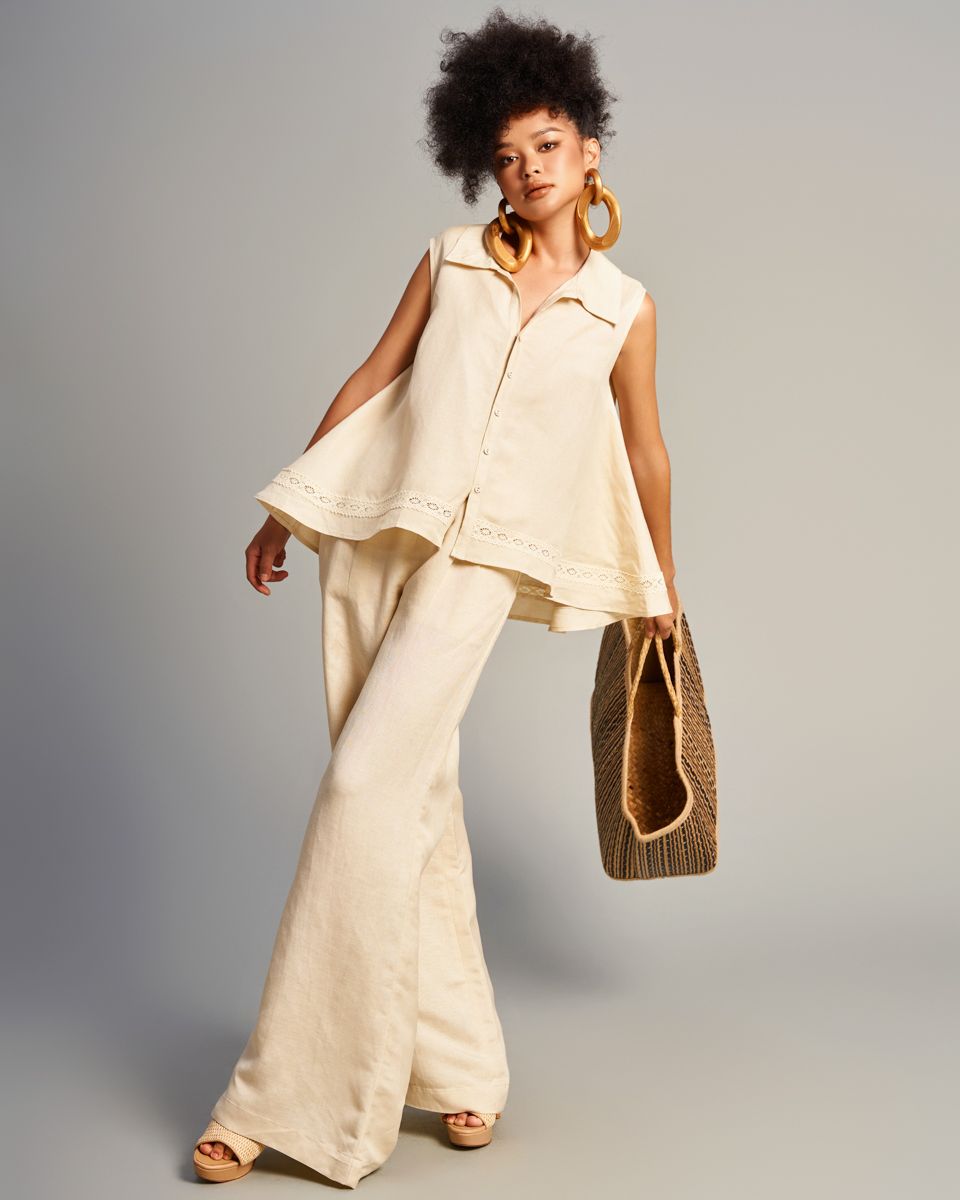 Quần Dài Linen Nữ Kem Sắc Màu Tự Do