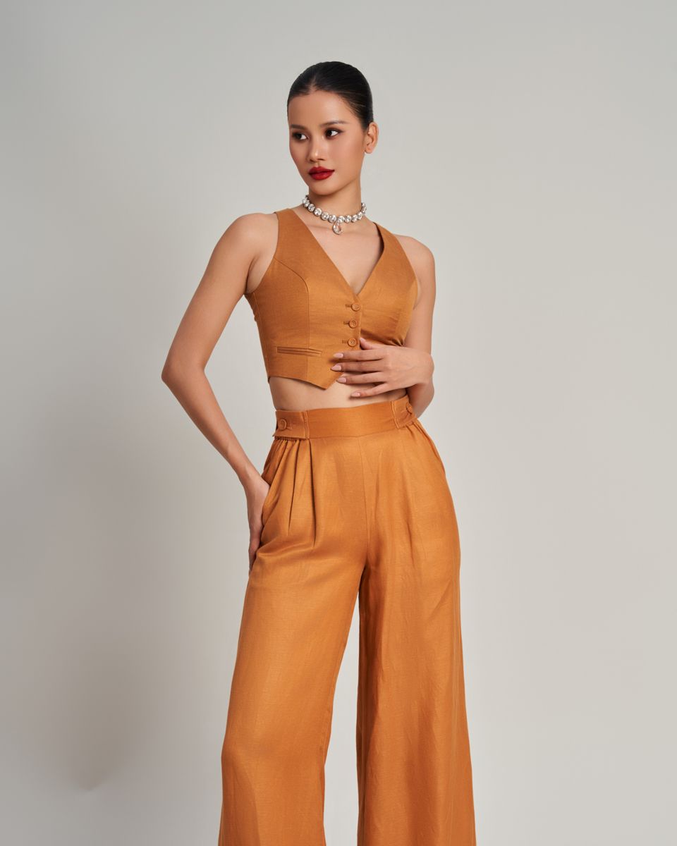 Quần Dài Linen Nữ Nâu Cam Golden Girl