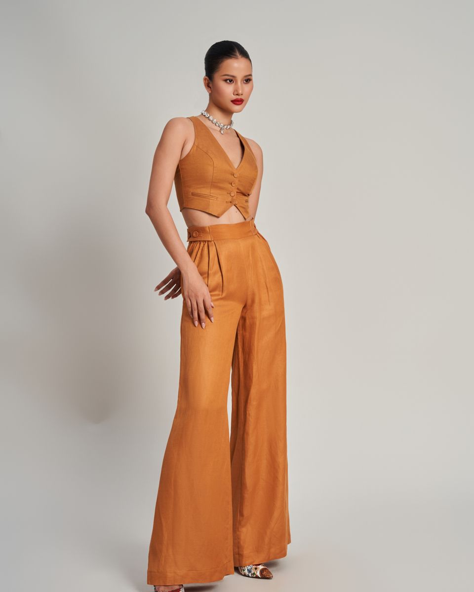 Quần Dài Linen Nữ Nâu Cam Golden Girl