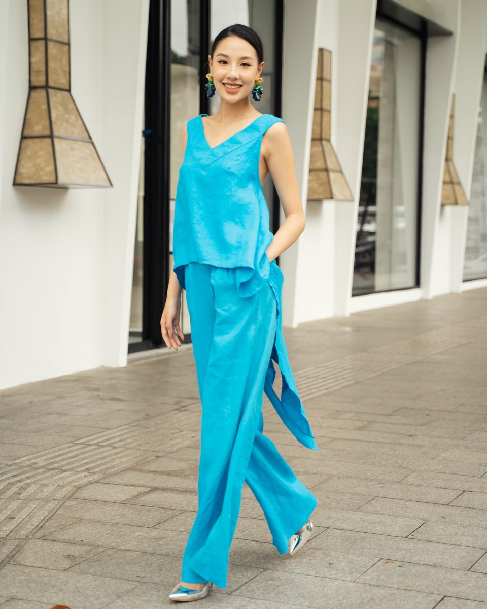 Áo Kiểu Nữ Linen Xanh Biển The Girl In Vogue