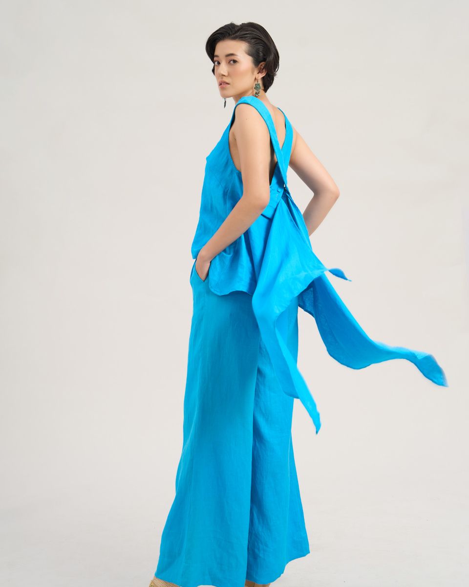 Áo Kiểu Nữ Linen Xanh Biển The Girl In Vogue