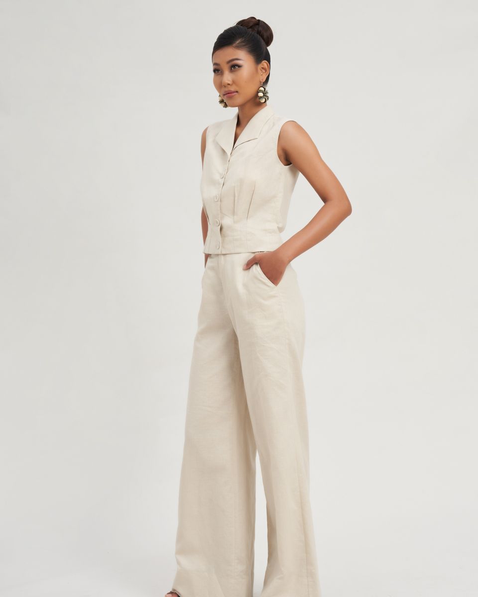 Quần Dài Linen Nữ Kem Tender Drit