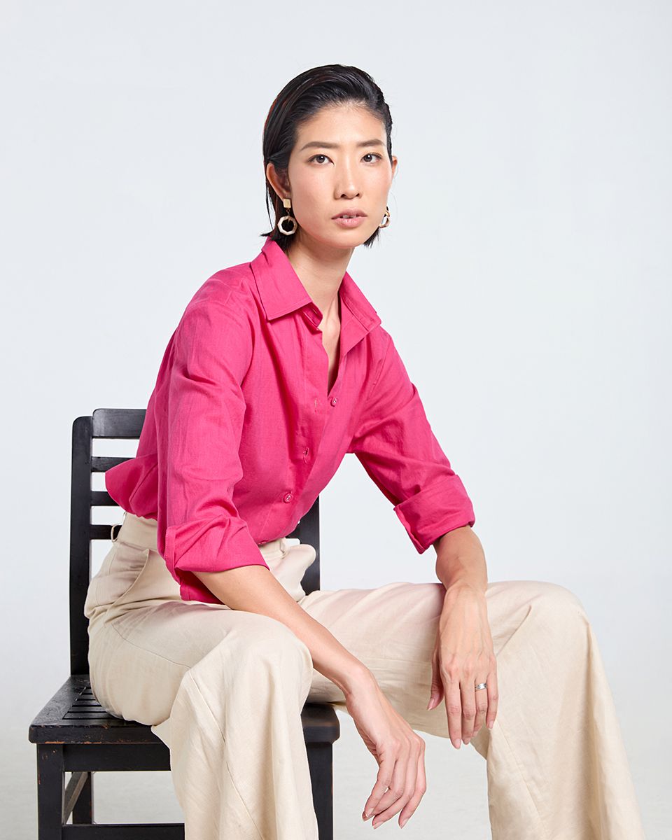 Quần Dài Linen Nữ Kem Tender Drit