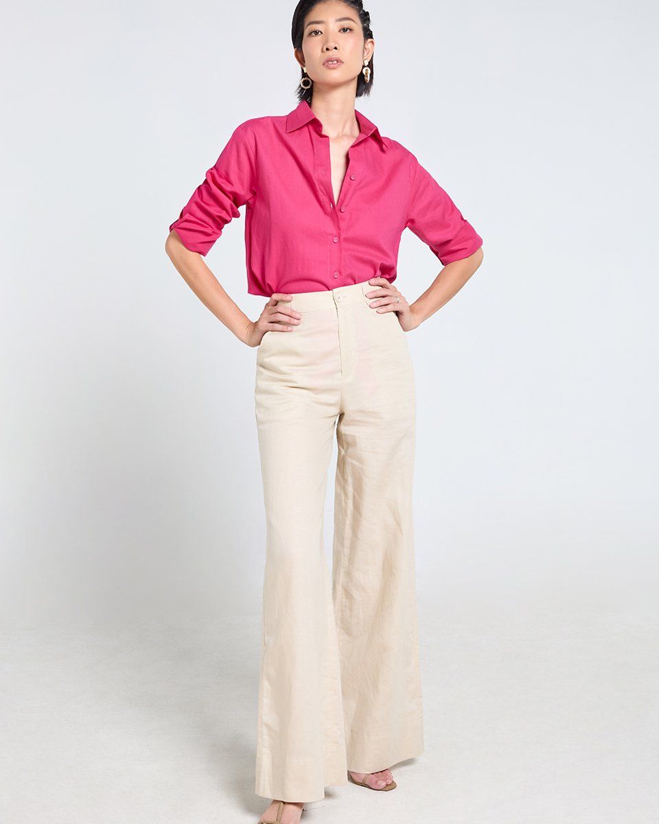 Quần Dài Linen Nữ Kem Tender Drit