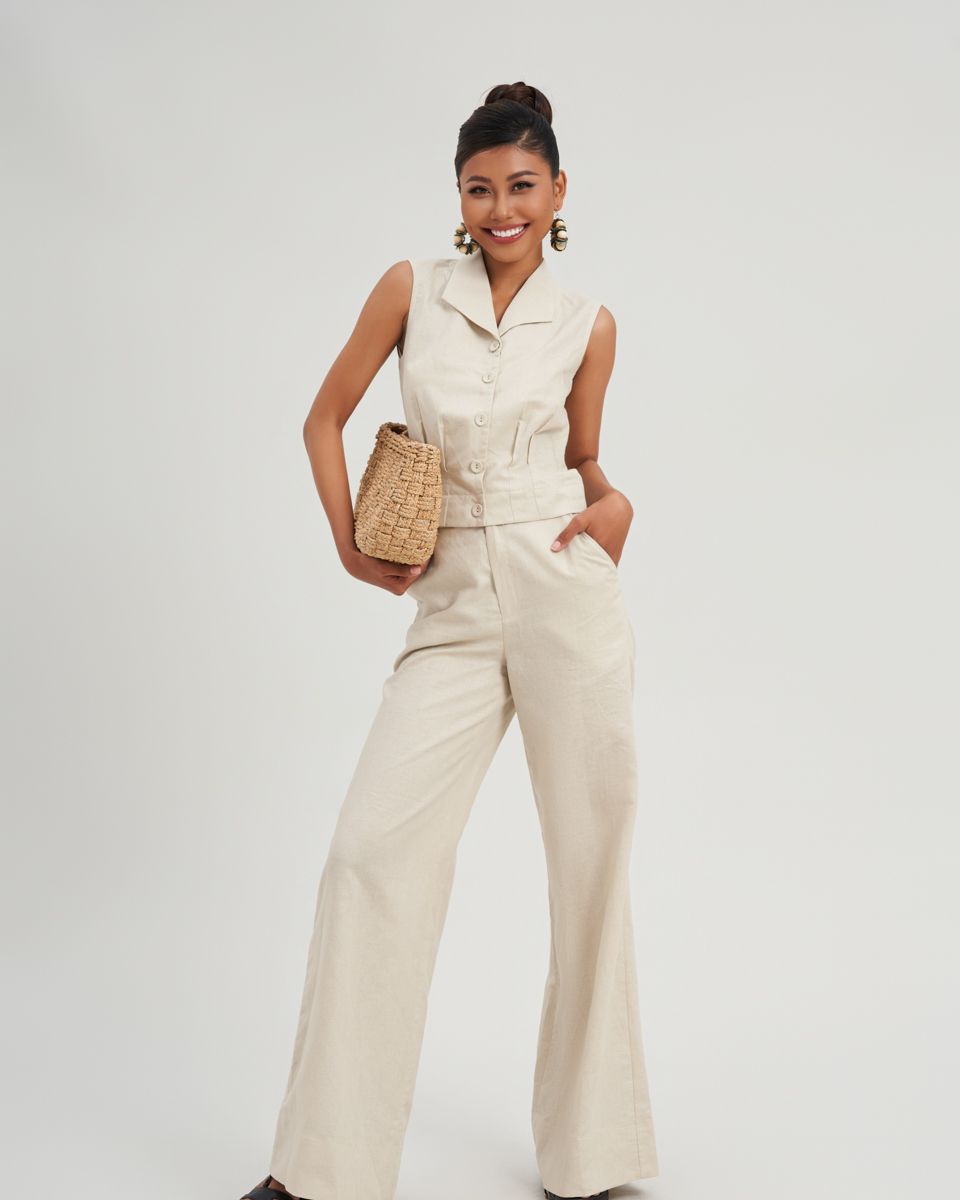Quần Dài Linen Nữ Kem Tender Drit